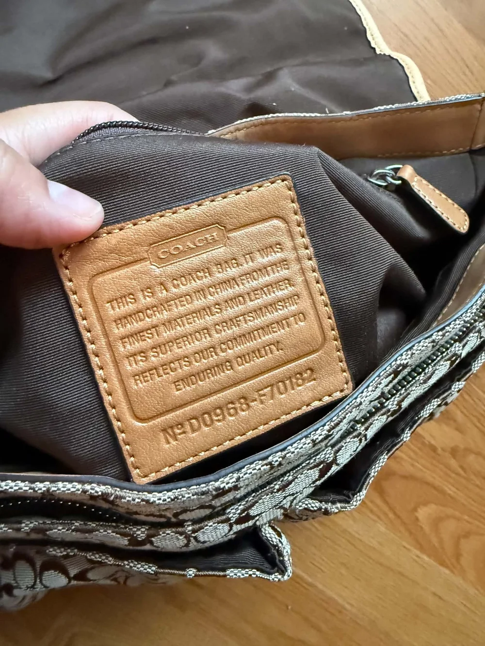 Coach Signature Canvas Messenger Bag in Brown and Cream with Dark Stripe